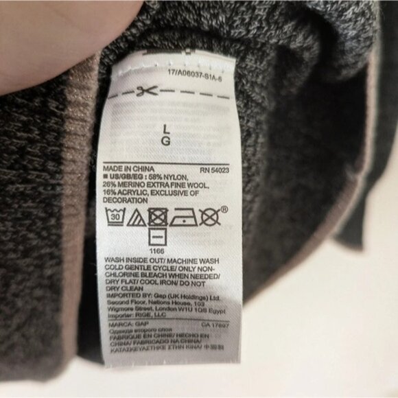 Gap Merino Wool Heather Grey Sweater 3/4 Sleeve Women's size L - Picture 8 of 8